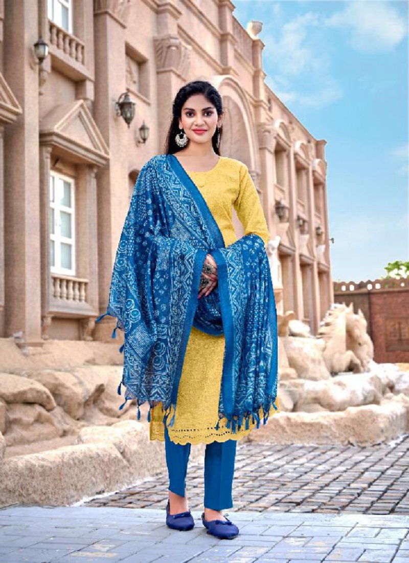 Smit Chikan Batik Cotton Wholesale Kurti With Bottom Dupatta Collection